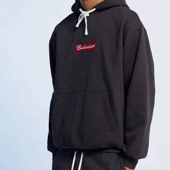 Pacsun Budweiser Charcoal Hoodie Sweatshirt with Logo Mens Size XL - Picture 2 of 14